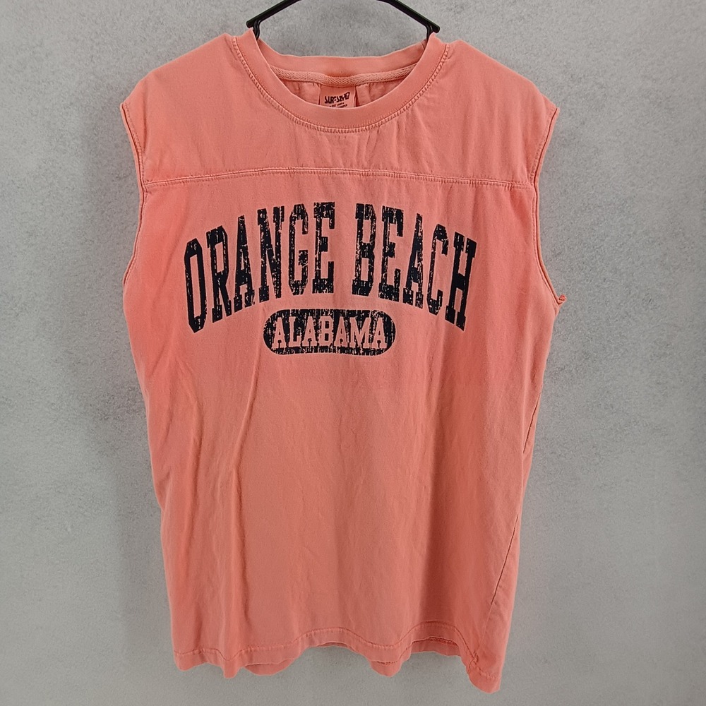 Surf Style Orange Beach Alabama Sleeveless Graphic T-Shirt Mens Medium Coral